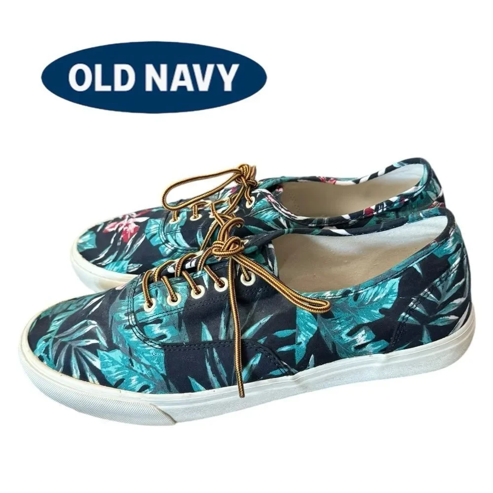 Old Navy Men's Hawaiian Floral Navy Canvsa Lace-up Sneakers 11